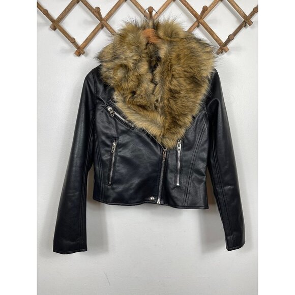 NWOT BlankNYC Night Fever Faux Leather Moto Jacket removable Faux Fur Collar XS - Picture 2 of 9